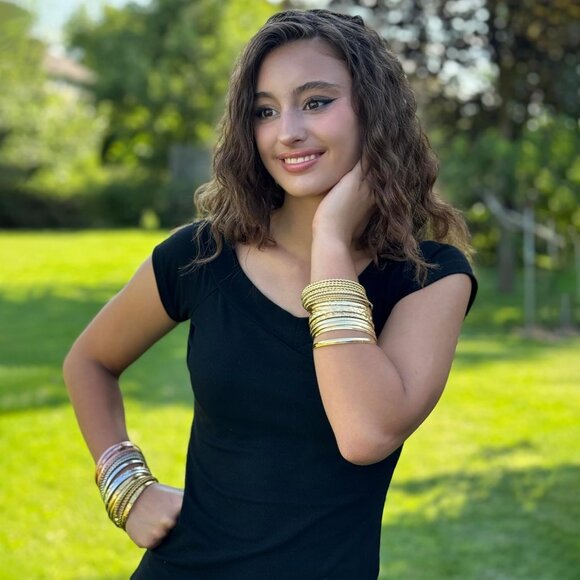 16Pcs Gold Bangle Bracelets for Women - Multi Layer Stackable Textured Bracelets - Picture 2 of 9